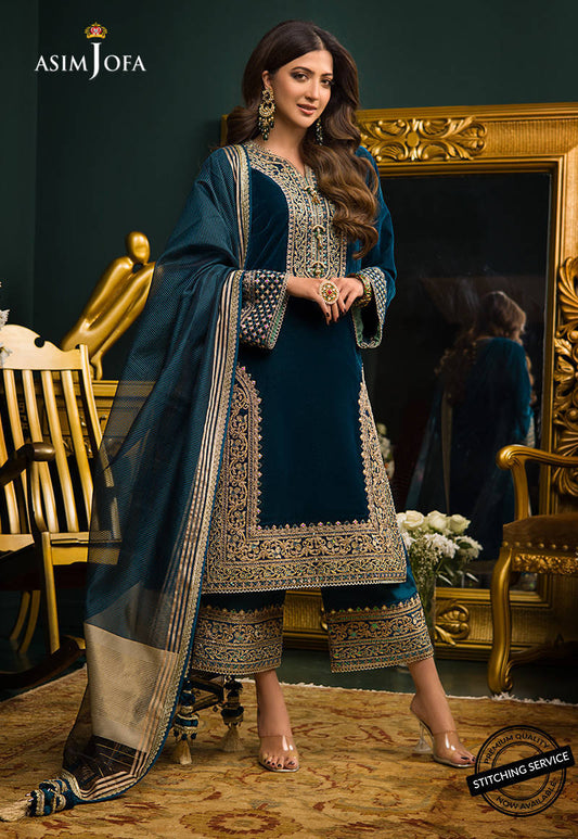 ZARA JAHAN 300 3PC Velvet Embroidered Shirt With Organza Dupatta