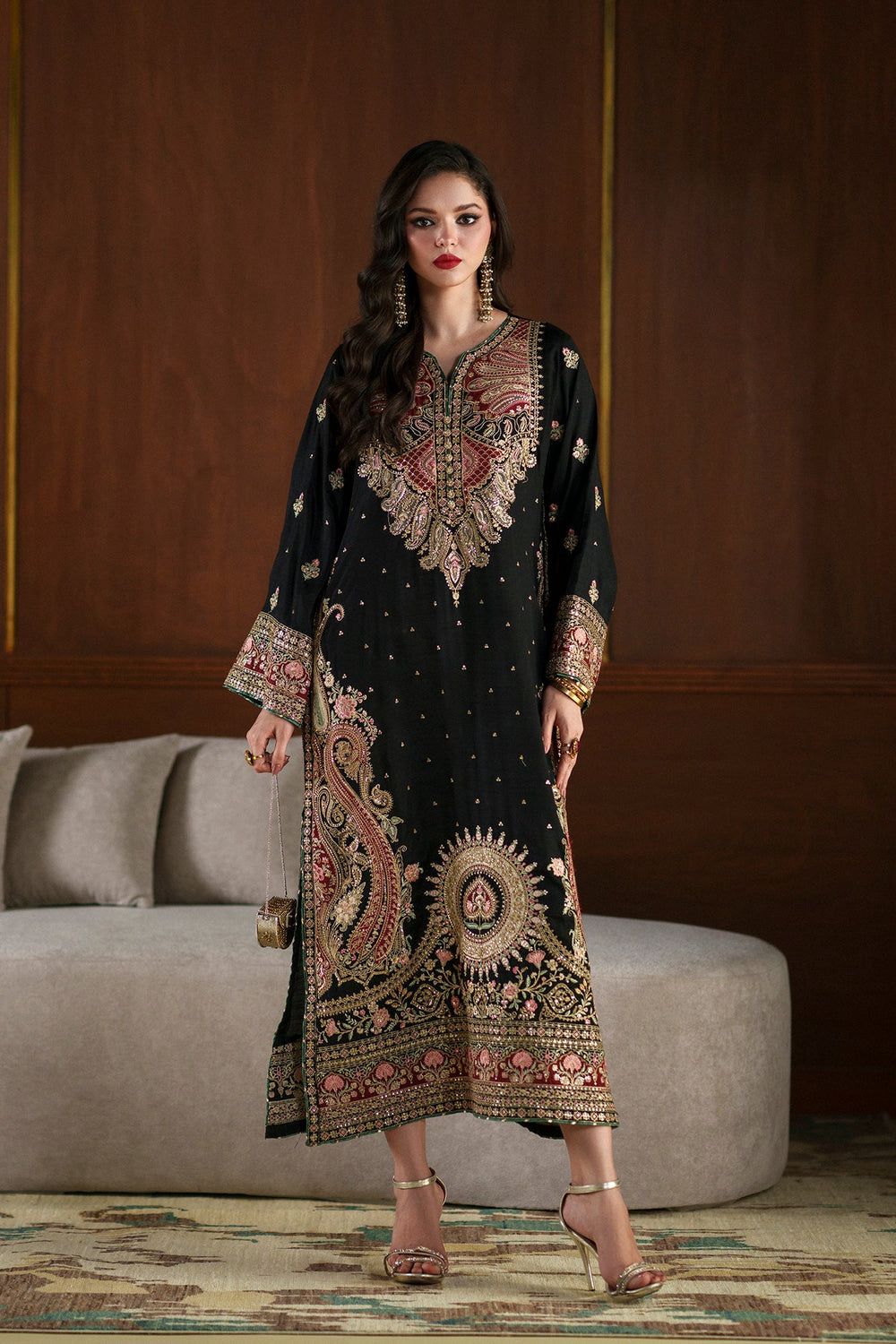Zara Jahan- KAAFTAN STYLE Shamooz Silk 3pc Suit Dress D-808