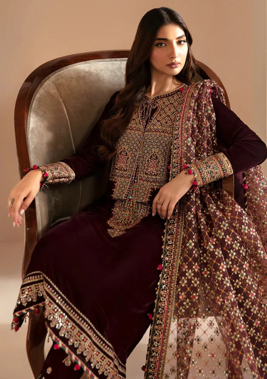 ZARA JAHAN 7010 - JZ Embroidered Velvet 3-Piece Dress