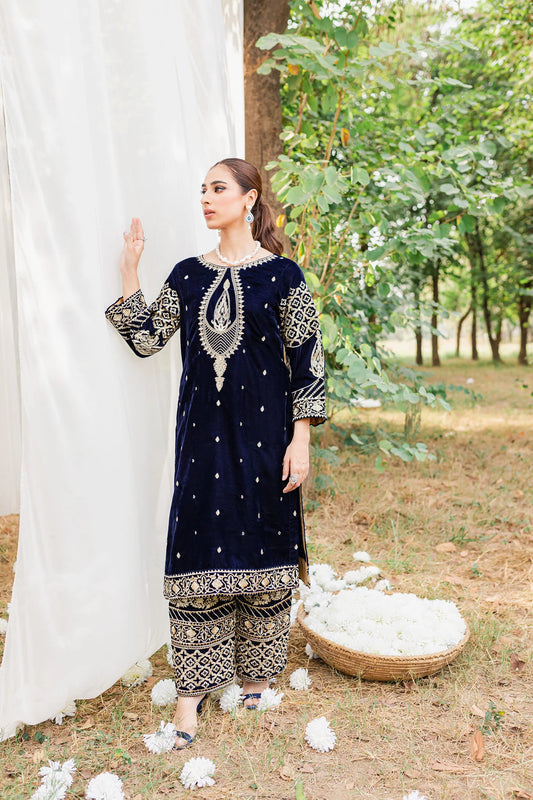 ZARA JAHAN 967-3PC Velvet Embroidered Dress With Velvet Embroidered Shawl