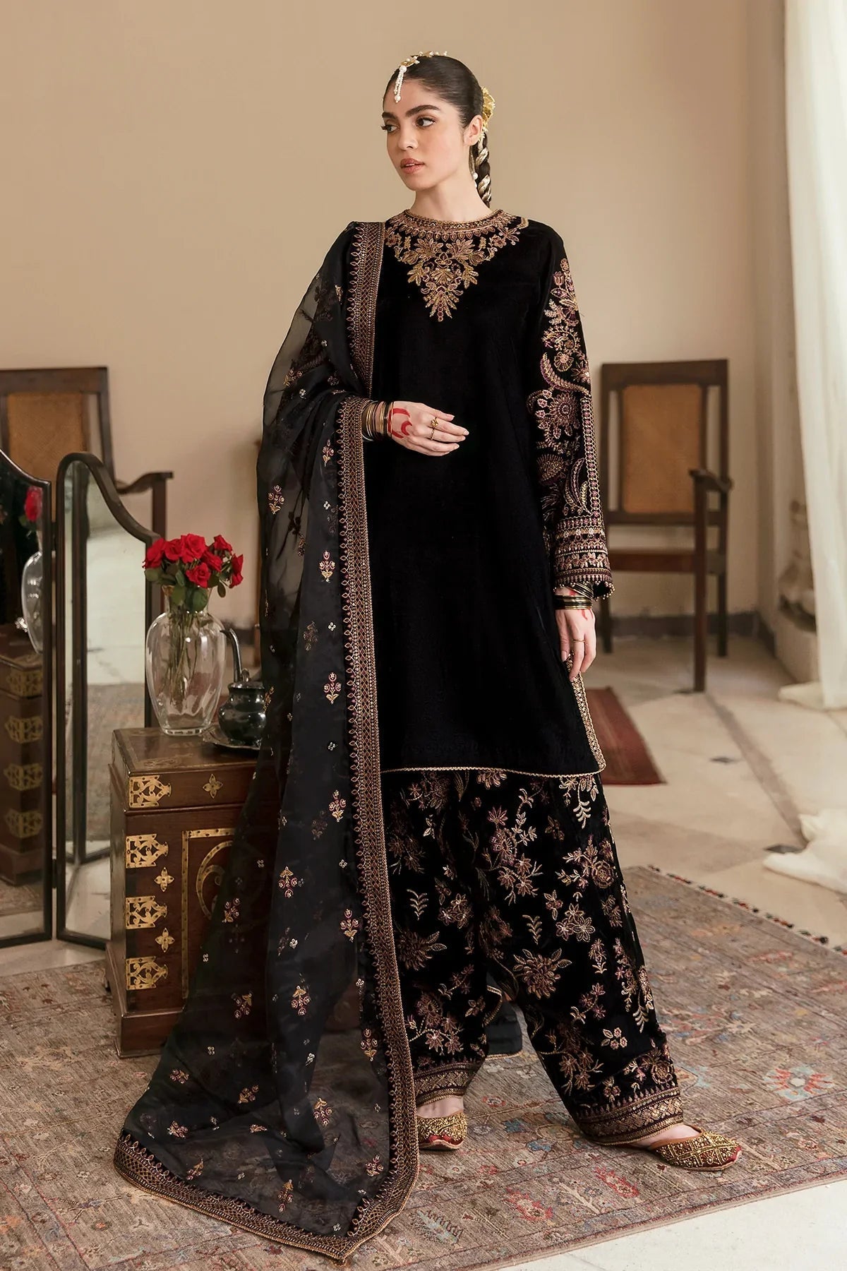 ZARA JAHAN 621 Embroidered Velvet Dress With Organza embroidered Dupatta