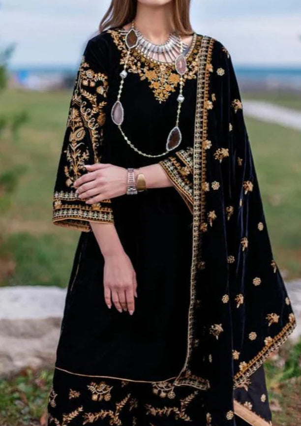 ZARA JAHAN 303 - Embroidered Velvet 3-Piece Dress with Velvet Shawl