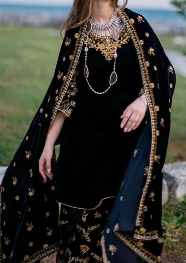 ZARA JAHAN 303 - Embroidered Velvet 3-Piece Dress with Velvet Shawl