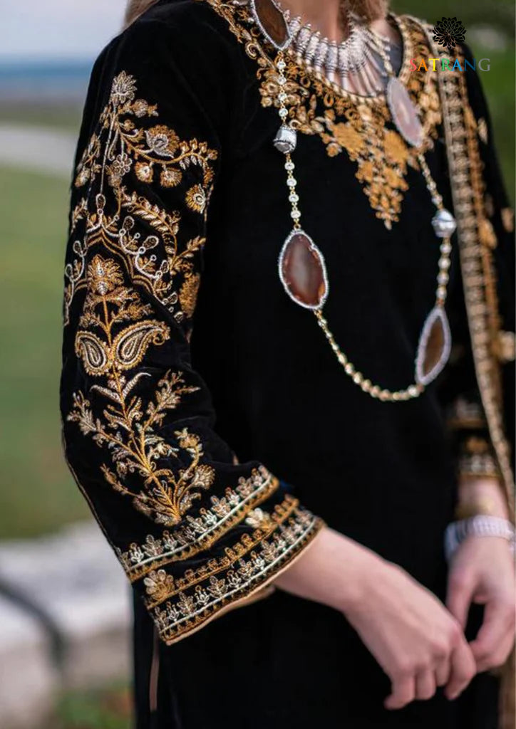 ZARA JAHAN 303 - Embroidered Velvet 3-Piece Dress with Velvet Shawl