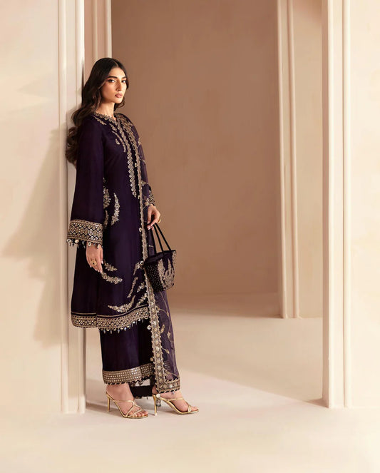 ZARA JAHAN 968-3PC Embroidered Velvet Dress With Shamooz Silk Trouser