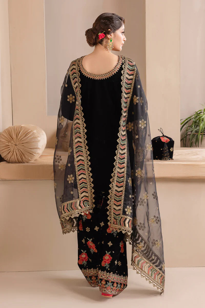 ZARA JAHAN 978-3PC Embroidered Velvet Dress With Organza embroidered Dopata