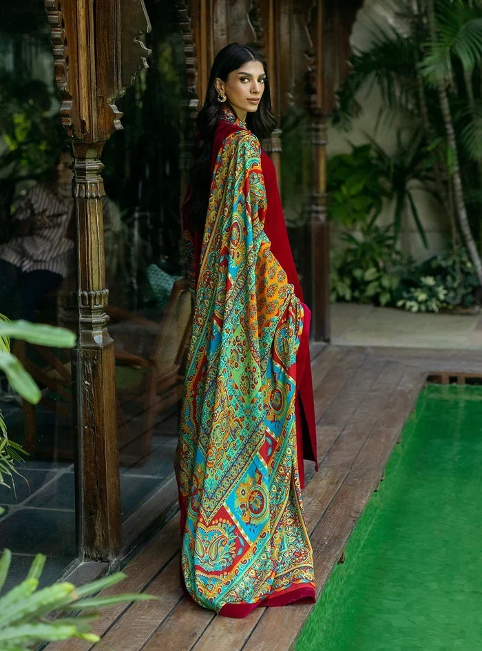 ZARA JAHAN  D-805- Winter Velvet Dress with Printed Dhanak Shawl