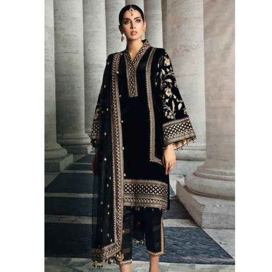 ZARA JAHAN 969-3PC Velvet Embroidered Dress With Organza Embroidered Shawl