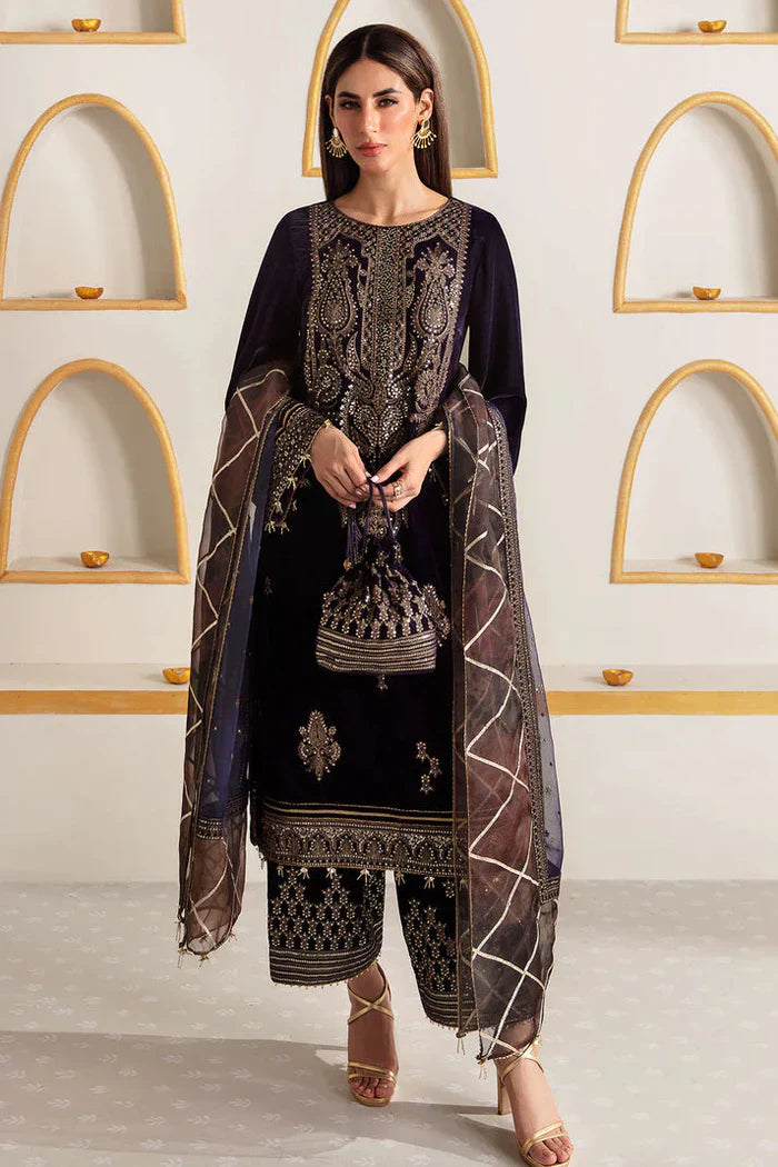 ZARA JAHAN 7001 Embroidered Velvet Dress with Organza Embroidered Dupatta