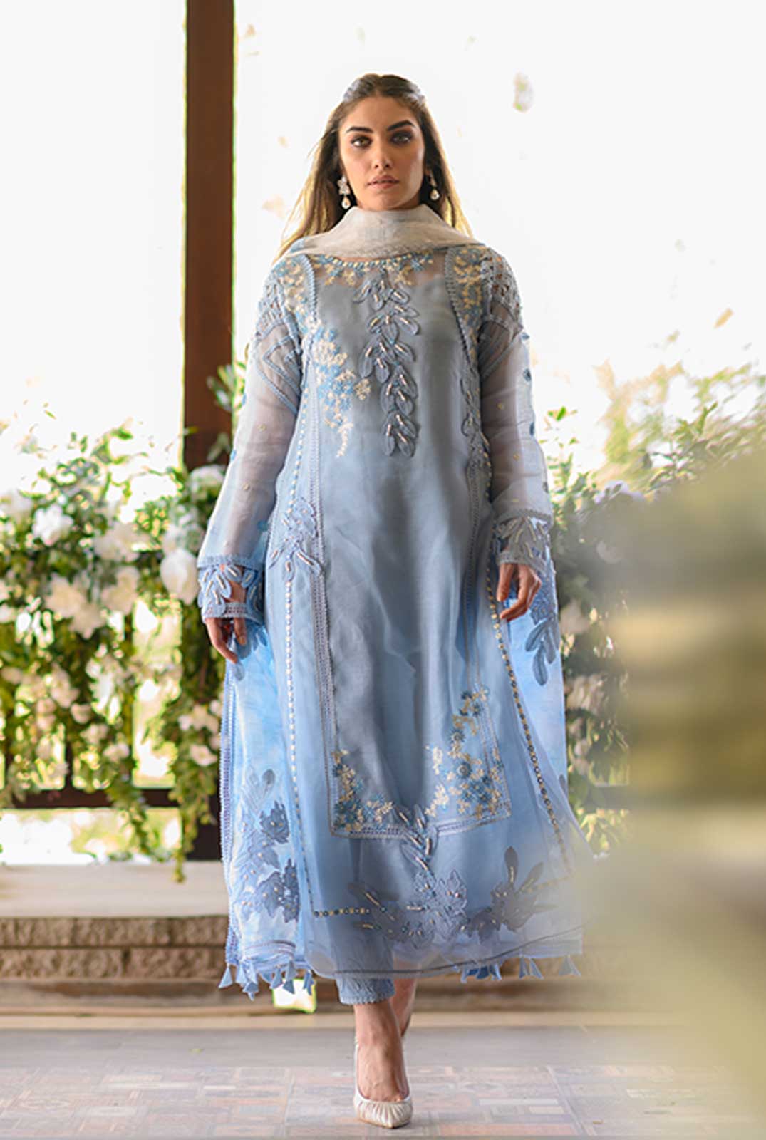 Nadia Farooqi-Embroidered 3pc organza dress with organza duppata. D-3