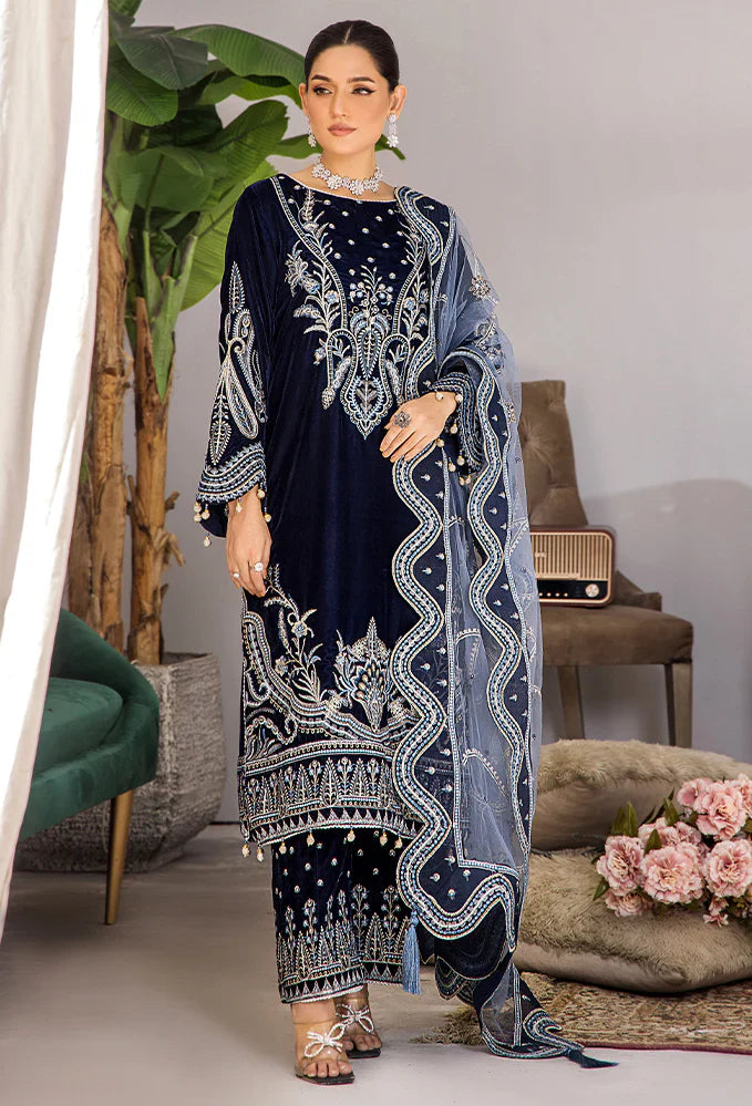 ZARA JAHAN 738 - Embroidered Velvet Dress with Embroidered Dupatta