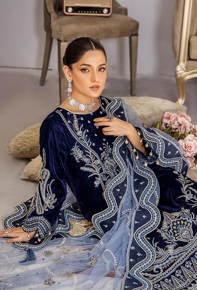 ZARA JAHAN 738 - Embroidered Velvet Dress with Embroidered Dupatta