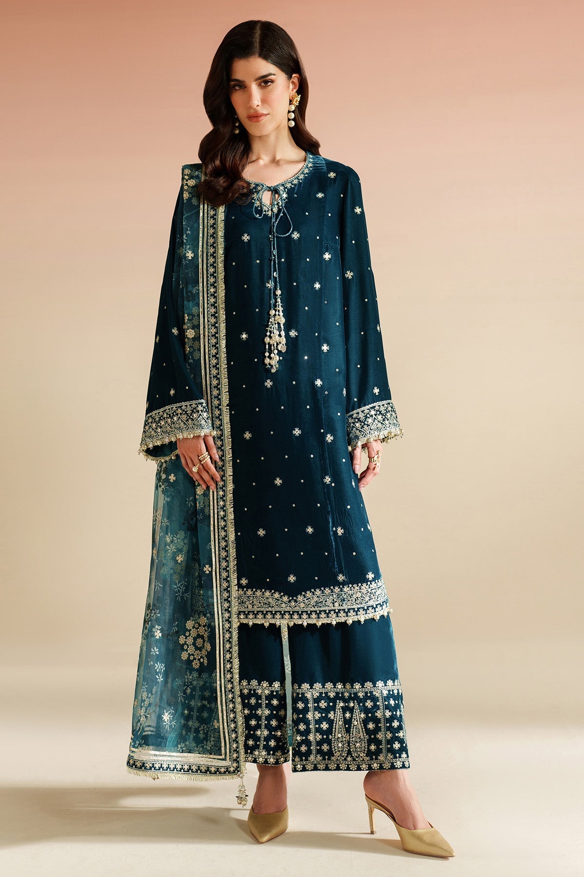 ZARA JAHAN 7009 - JZ Embroidered Velvet 3-Piece Dress