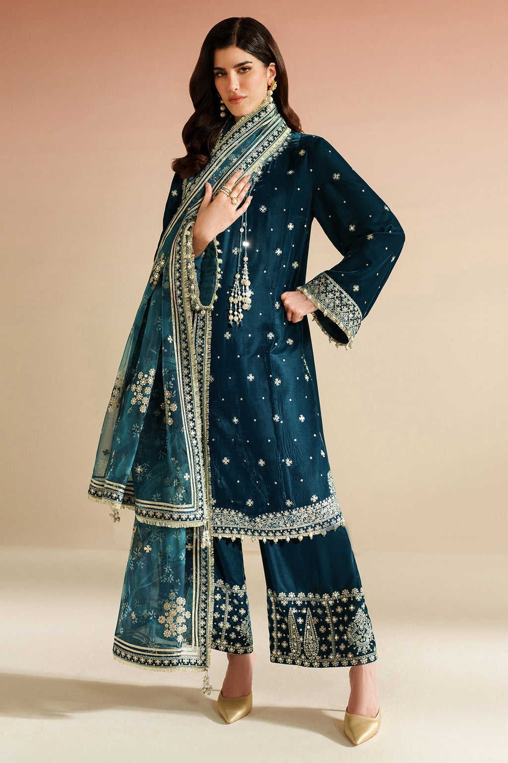 ZARA JAHAN 7009 - JZ Embroidered Velvet 3-Piece Dress