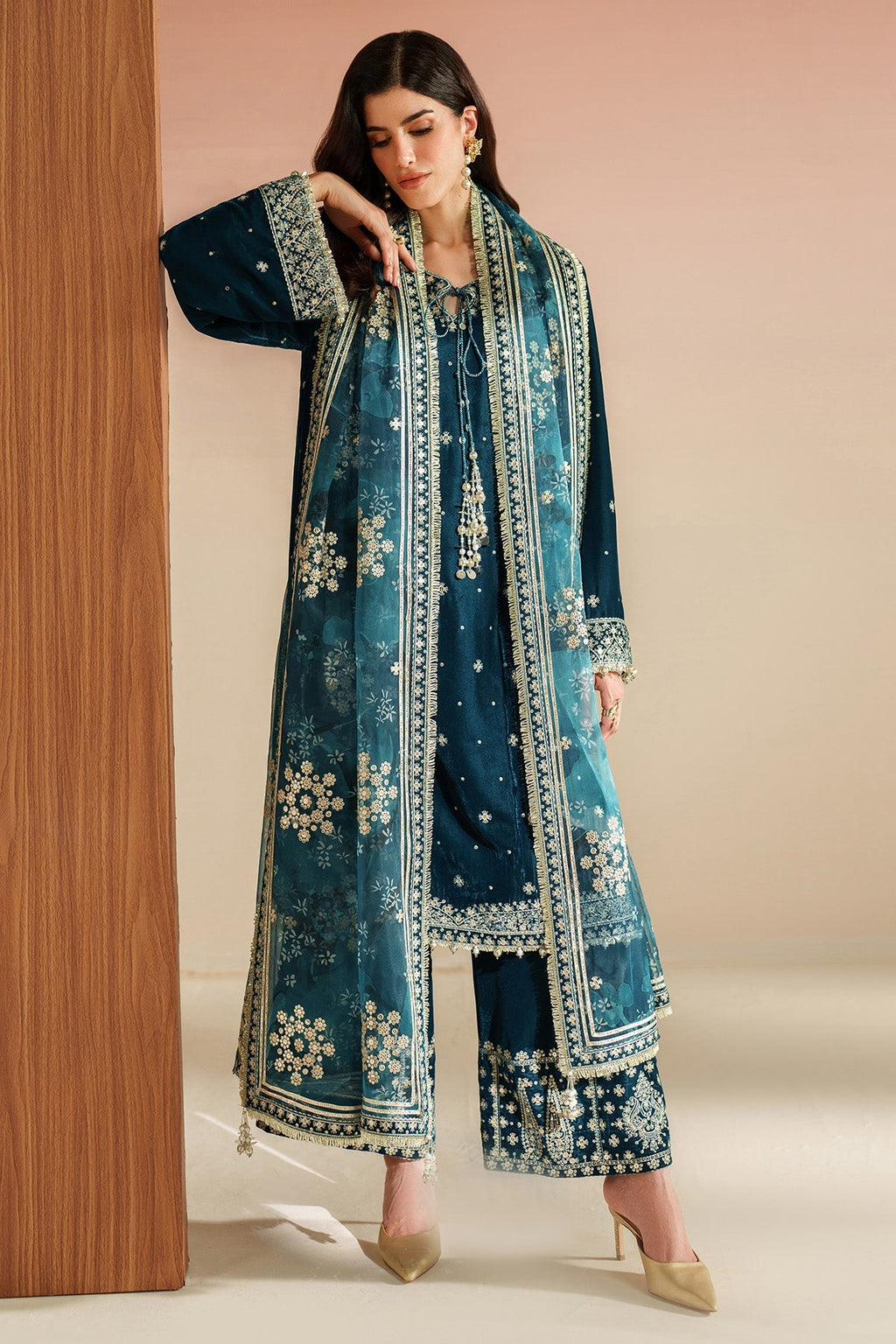 ZARA JAHAN 7009 - JZ Embroidered Velvet 3-Piece Dress