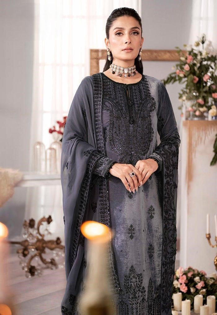 ZARA JAHAN 306 - Embroidered Velvet Dress with Pure Chiffon Embroidered Dupatta