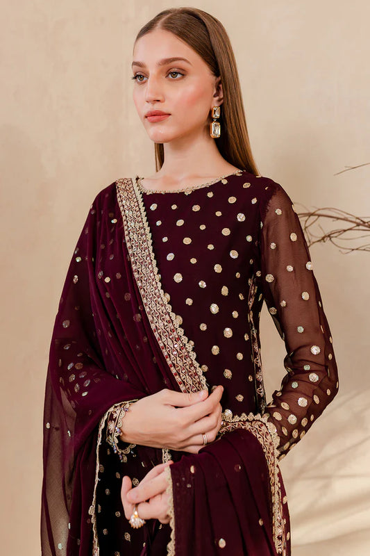 ZARA JAHAN 960-3PC Embroidered Velvet Dress With Embroidered Organza Dupatta