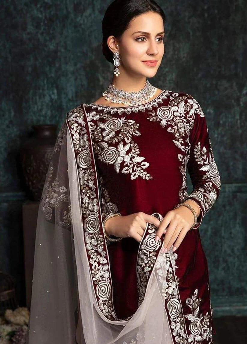 ZARA JAHAN 301 - Embroidered Velvet 3-Piece Dress with Organza Dupatta