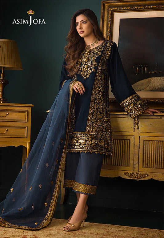 ZARA JAHAN 973-3piece Embroidered Velvet Dress