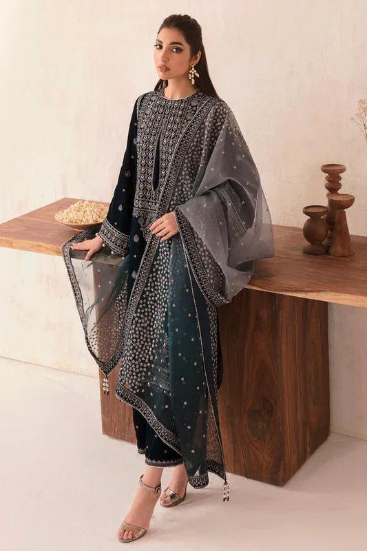 ZARA JAHAN 962-3PC Velvet Embroidered Dress With Embroidered Organza Dupatta