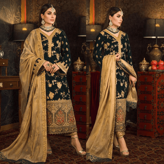 ZARA JAHAN 983-3 PC Velvet Embroidered Shirt With Organza Embroidered Dupatta