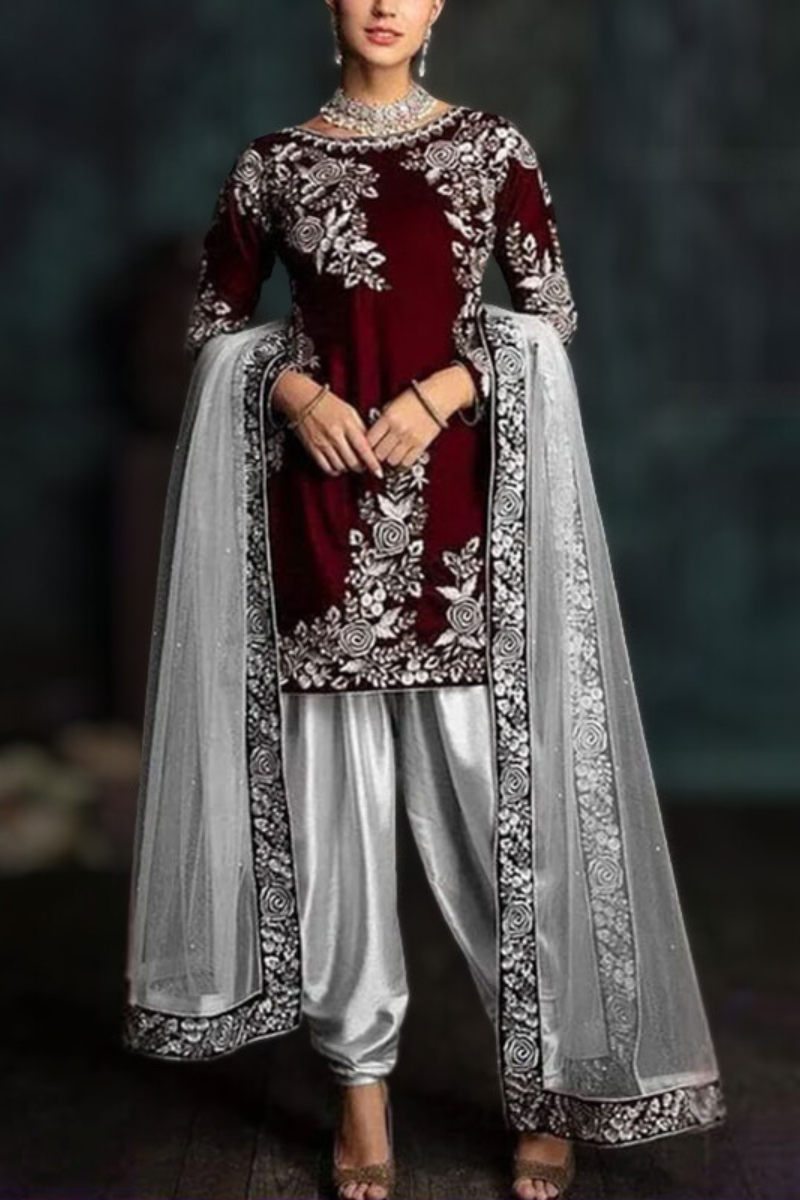 ZARA JAHAN 301 - Embroidered Velvet 3-Piece Dress with Organza Dupatta