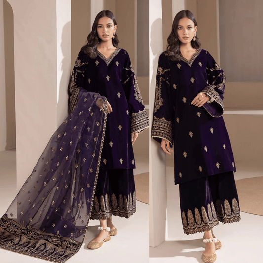 ZARA JAHAN 972-3piece Embroidered Velvet Dress