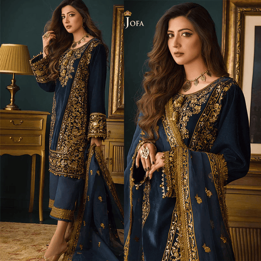 ZARA JAHAN 973-3piece Embroidered Velvet Dress