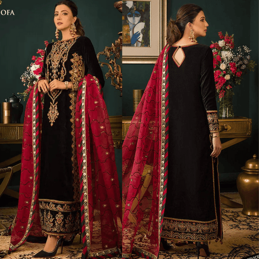 ZARA JAHAN 976-3piece Embroidered Velvet dress