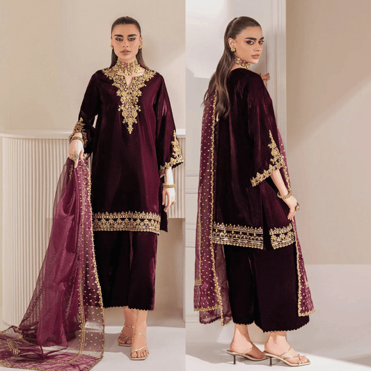 ZARA JAHAN 979-3 Piece Embroidered Velvet Dress