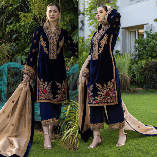 ZARA JAHAN 980-3 Piece Embroidered Velvet Dress