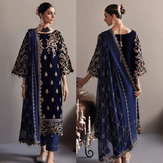ZARA JAHAN 981-3Piece Embroidered Velvet Dress