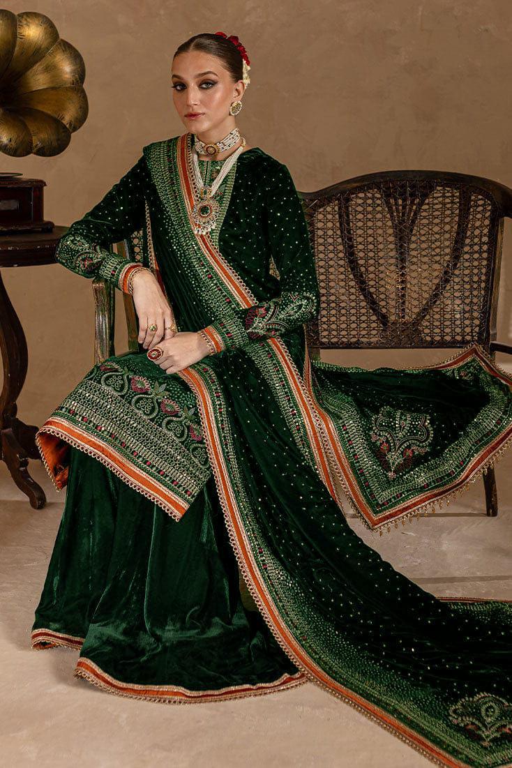 ZARA JAHAN 974 GREEN-3piece Embroidered Velvet Dress Zara Jahan ZARA JAHAN 974 GREEN-3piece Embroidered Velvet Dress Zara Jahan