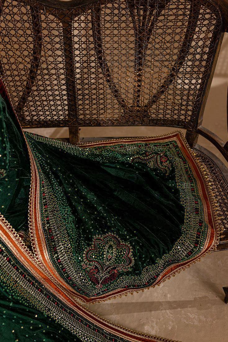 ZARA JAHAN 974 GREEN-3piece Embroidered Velvet Dress