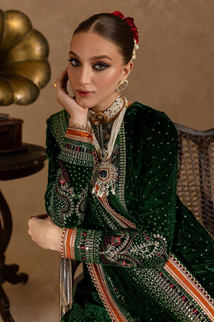 ZARA JAHAN 974 GREEN-3piece Embroidered Velvet Dress Zara Jahan ZARA JAHAN 974 GREEN-3piece Embroidered Velvet Dress Zara Jahan