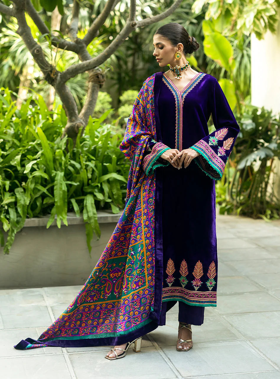 ZARA JAHAN 975-3piece Embroidered Velvet Dress