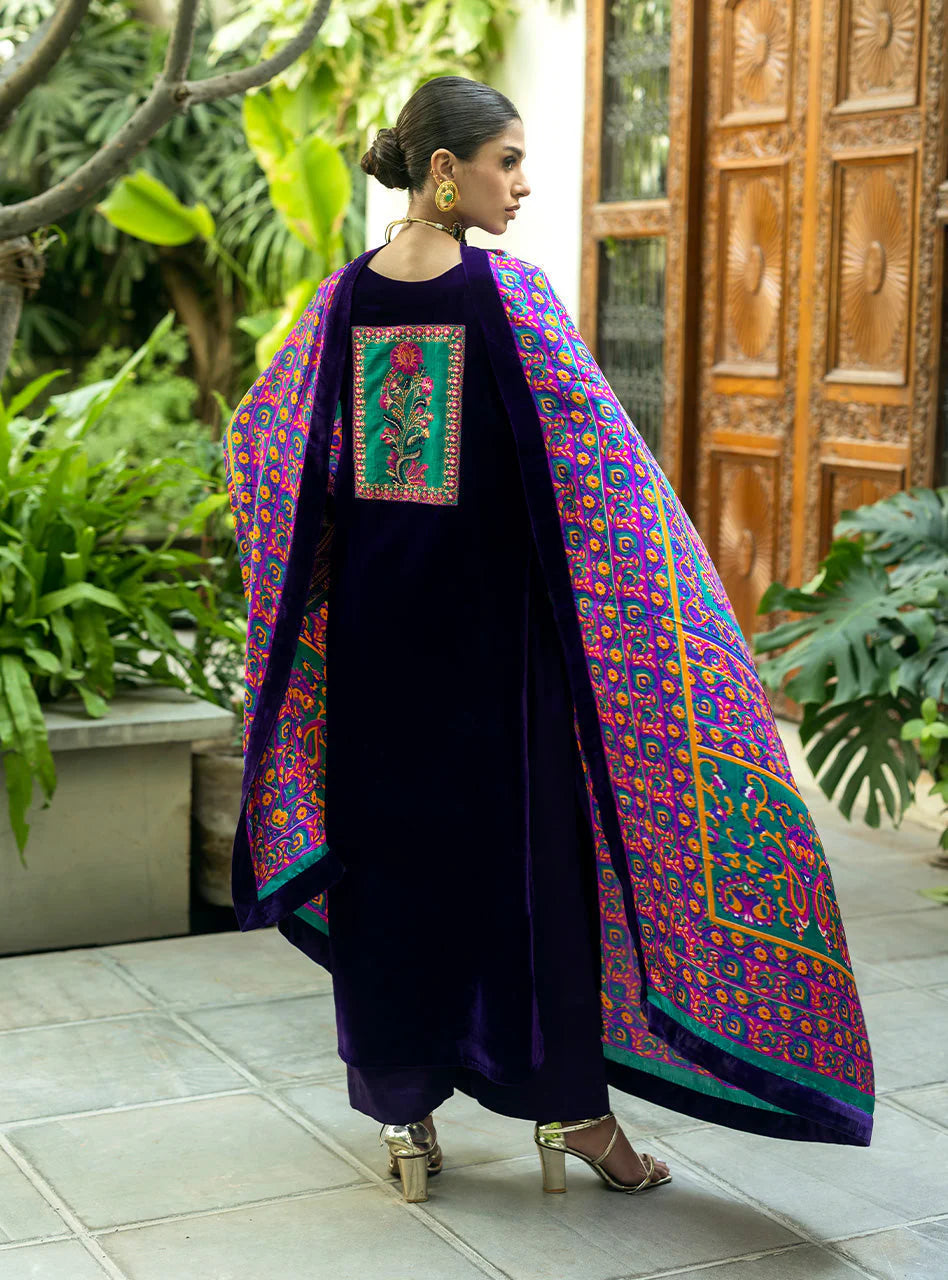 ZARA JAHAN 975-3piece Embroidered Velvet Dress