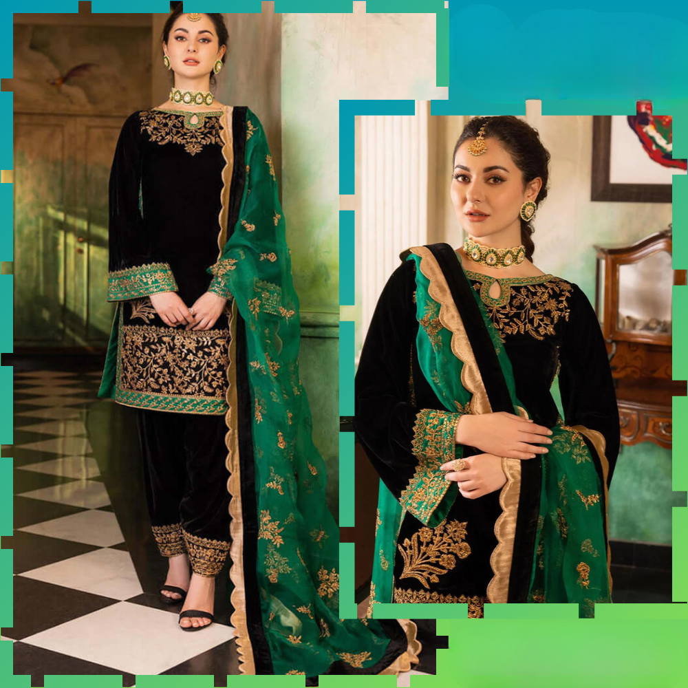 ZARA JAHAN 953 3-Piece Embroidered Velvet Suit Embroidered Organza Dupatta