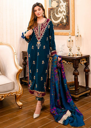 ZARA JAHAN 101 Embroidered Velvet Dress with Wool Shawl