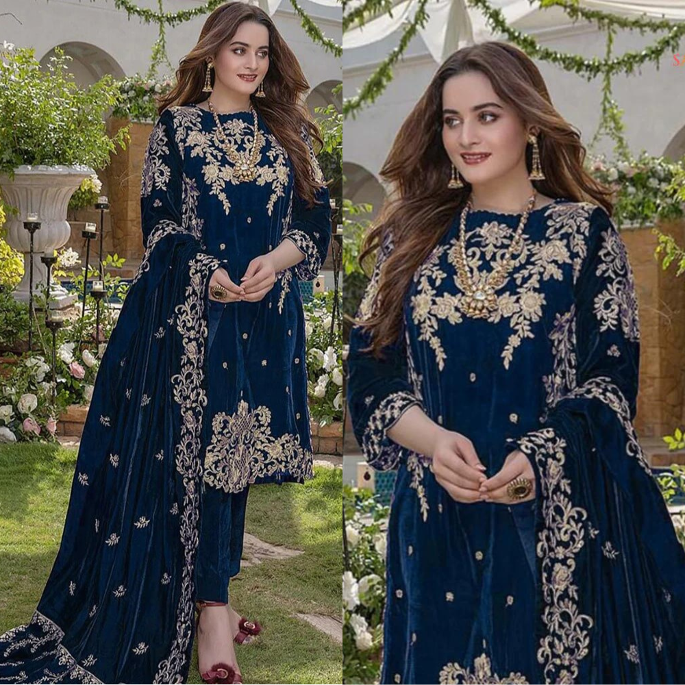 ZARA JAHAN 955 Embroidered Velvet Three piece With Velvet Shawl