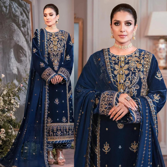 ZARA JAHAN 959-3PCs Embroidered Velvet With Embroidered Organza Dupatta