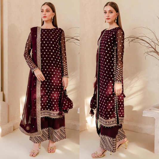 ZARA JAHAN 960-3PC Embroidered Velvet Dress With Embroidered Organza Dupatta