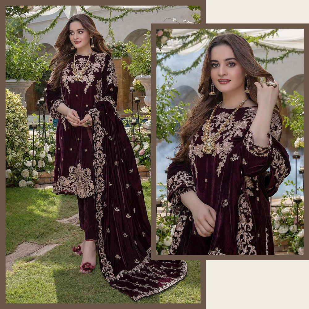 ZARA JAHAN 954 Embroidered Velvet Three piece with Velvet Shawl